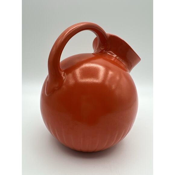 Orange Round Tilted Ball Ceramic Pitcher Jug 6” Vintage MCM - Picture 10 of 13